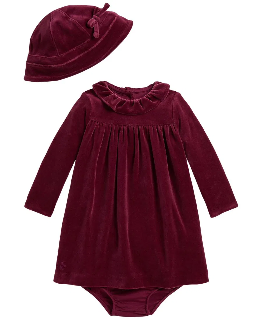 Комплект из платья, шортиков и шапочки с рюшами, модель Aubergine Polo Ralph Lauren, Aubergine