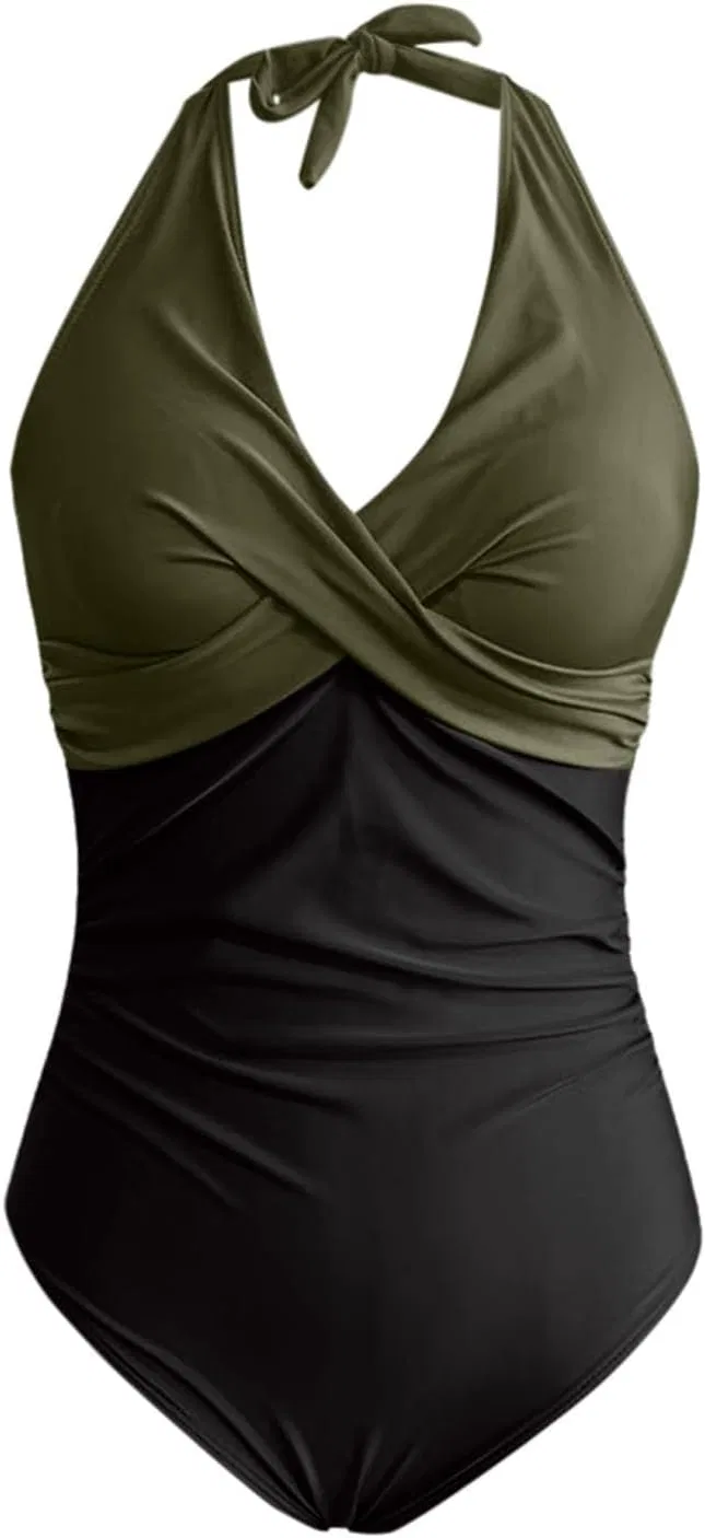 Женский цельнокроеный купальник с защипом и утяжкой живота, Army Green — фото 3