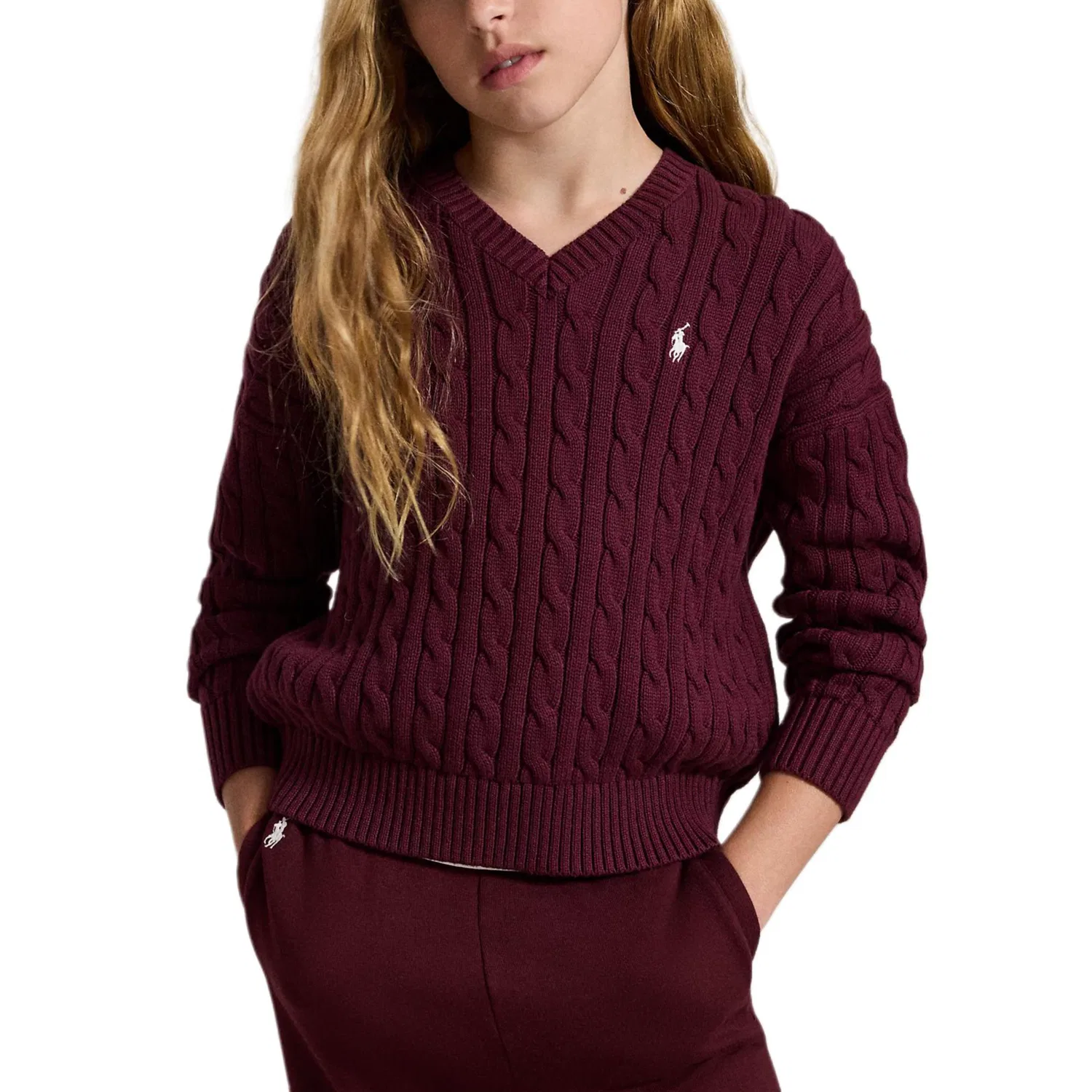 Детский свитер с V-образным вырезом Polo Ralph Lauren, Ruby Red — фото 4