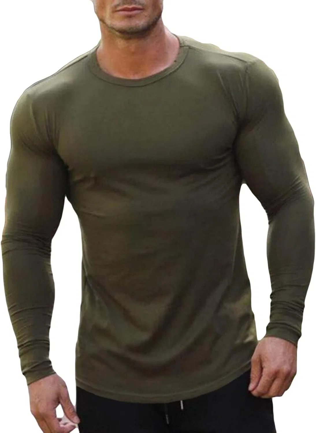 Мужская футболка хенли с воротником-стойкой на пуговицах, Army Green