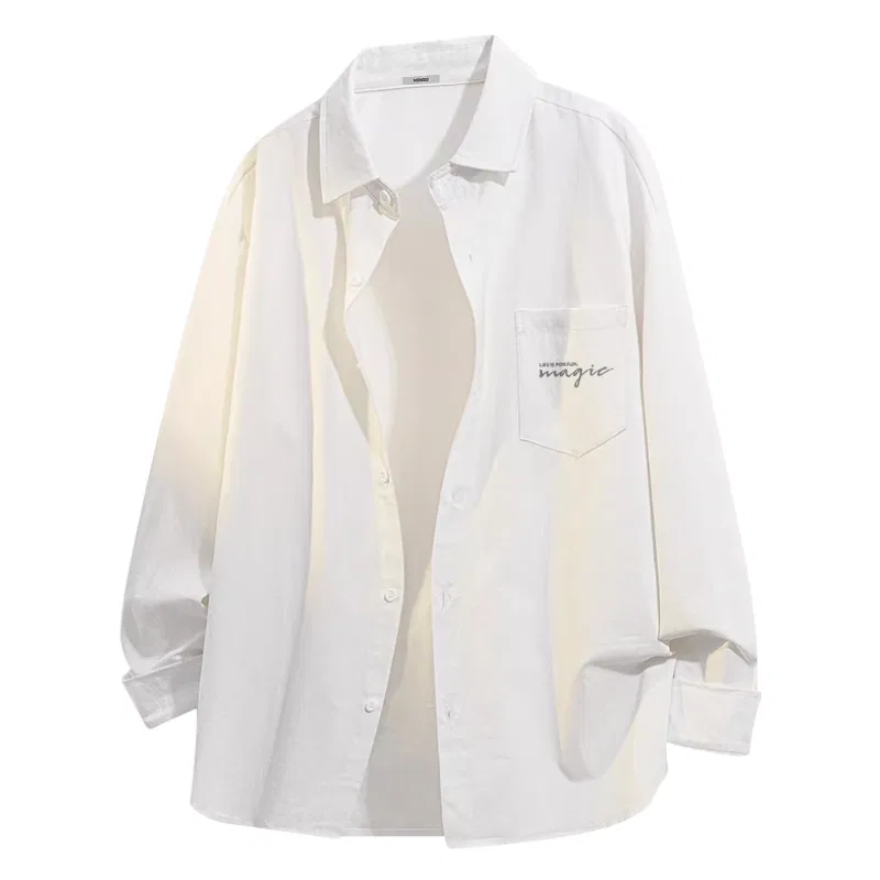 Детская рубашка с лацканами MINISO, Light Pleat Texture White Mk Magic Gray Text Chest Logo