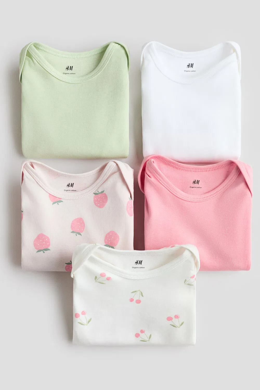 5 хлопковых боди в упаковке H&M, Rosa/Beeren — фото 2
