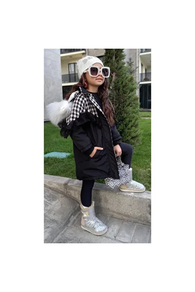 Детское пальто для девочек с длинным рукавом Quzucuk Kids, Black — фото 3