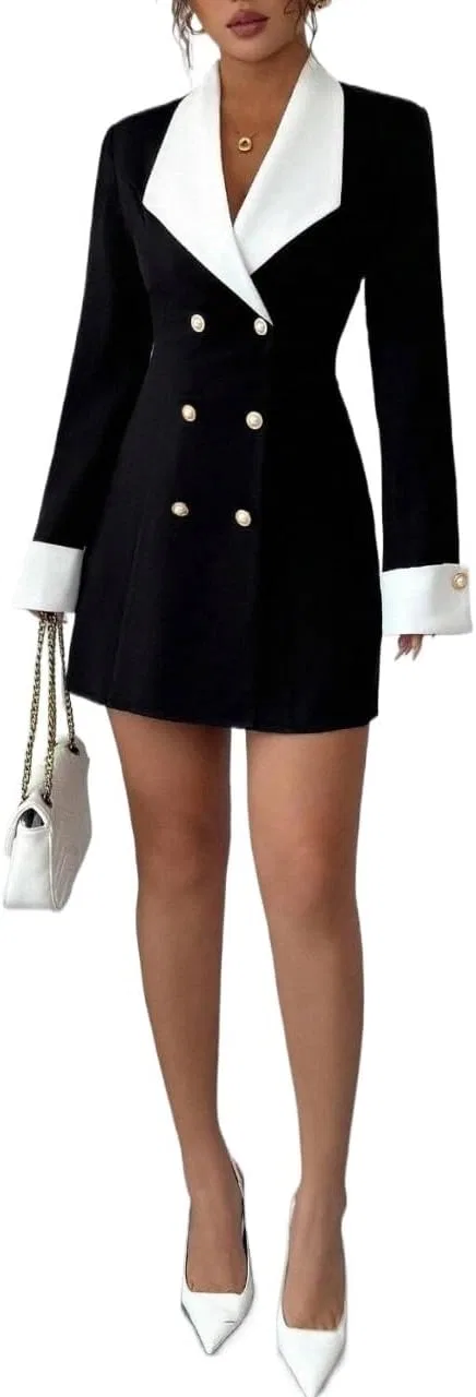 Женское A-силуэта мини-платье с длинным рукавом Elegant, Black/White