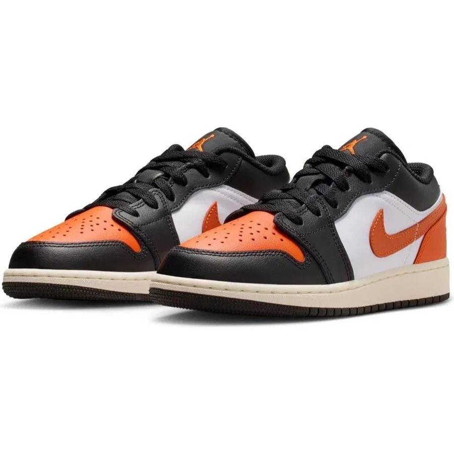Кроссовки повседневные из натуральной кожи Air Jordan 1 Low (GS) Nike, Оранжево-черный — фото 3