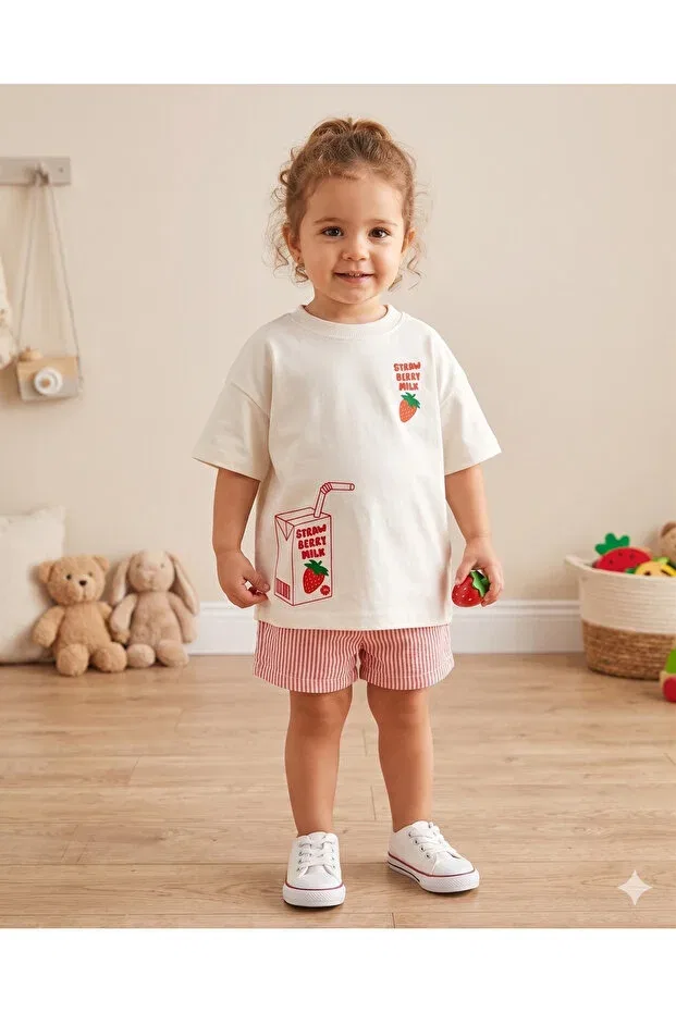 Детская футболка оверсайз с принтом Strawberry Milk Babytex, Ecru