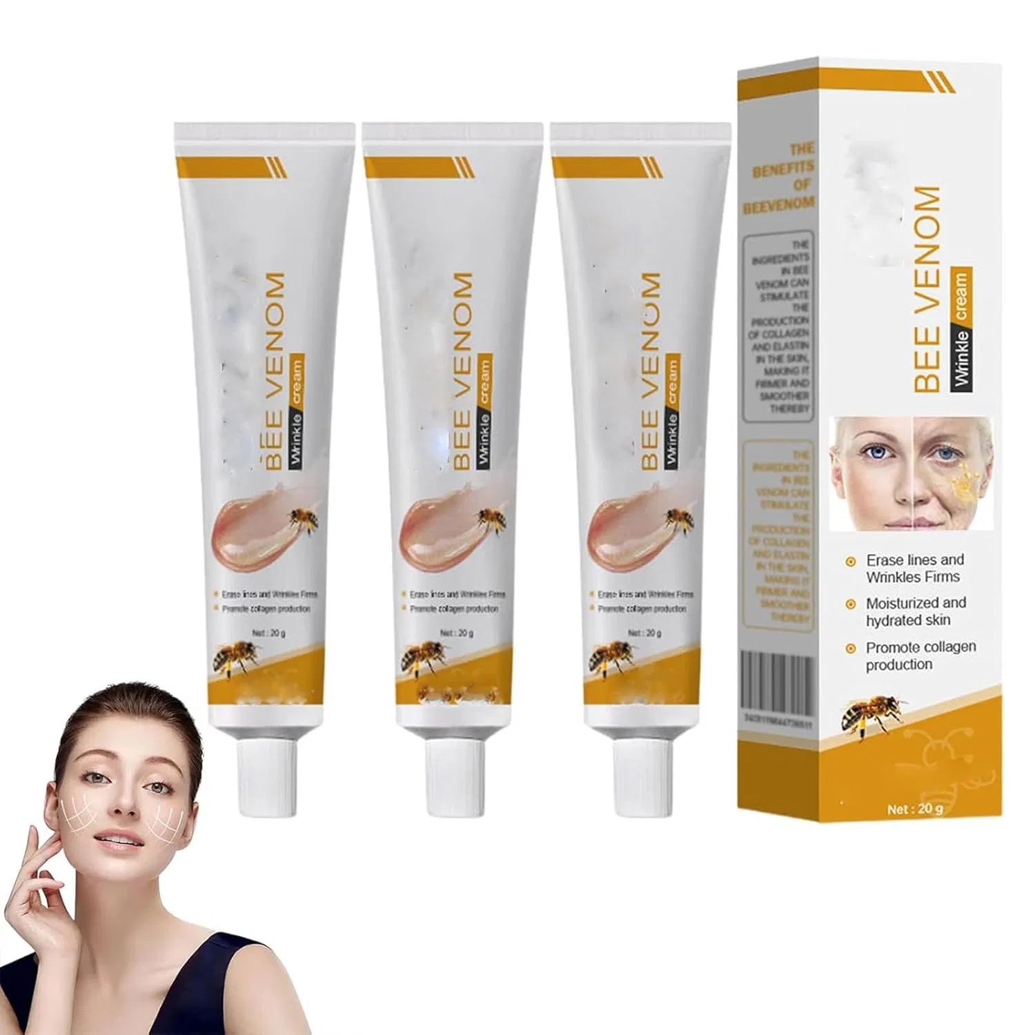 Крем для лица Bee Venom Wrinkle Removal Cream HOUKUNKA, 3 шт, 20 г
