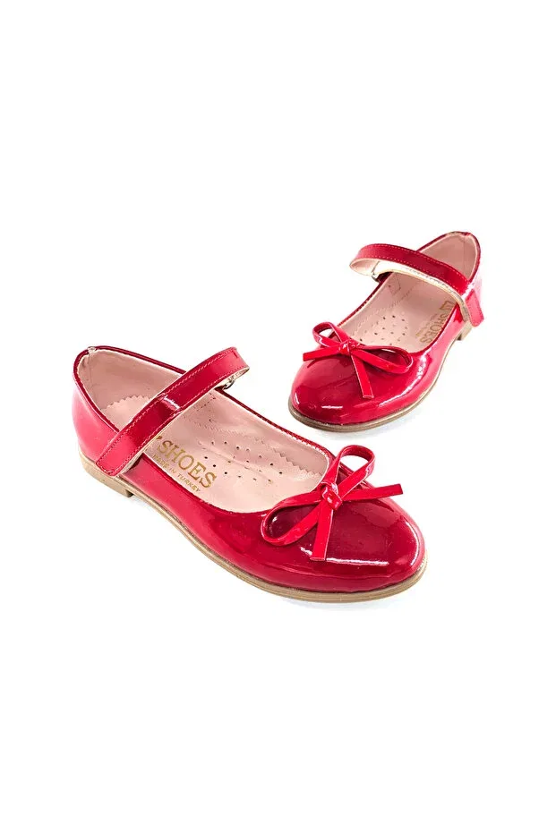 Детские балетки для девочек с бантом из лаковой кожи Bdkbutik, Red — фото 2