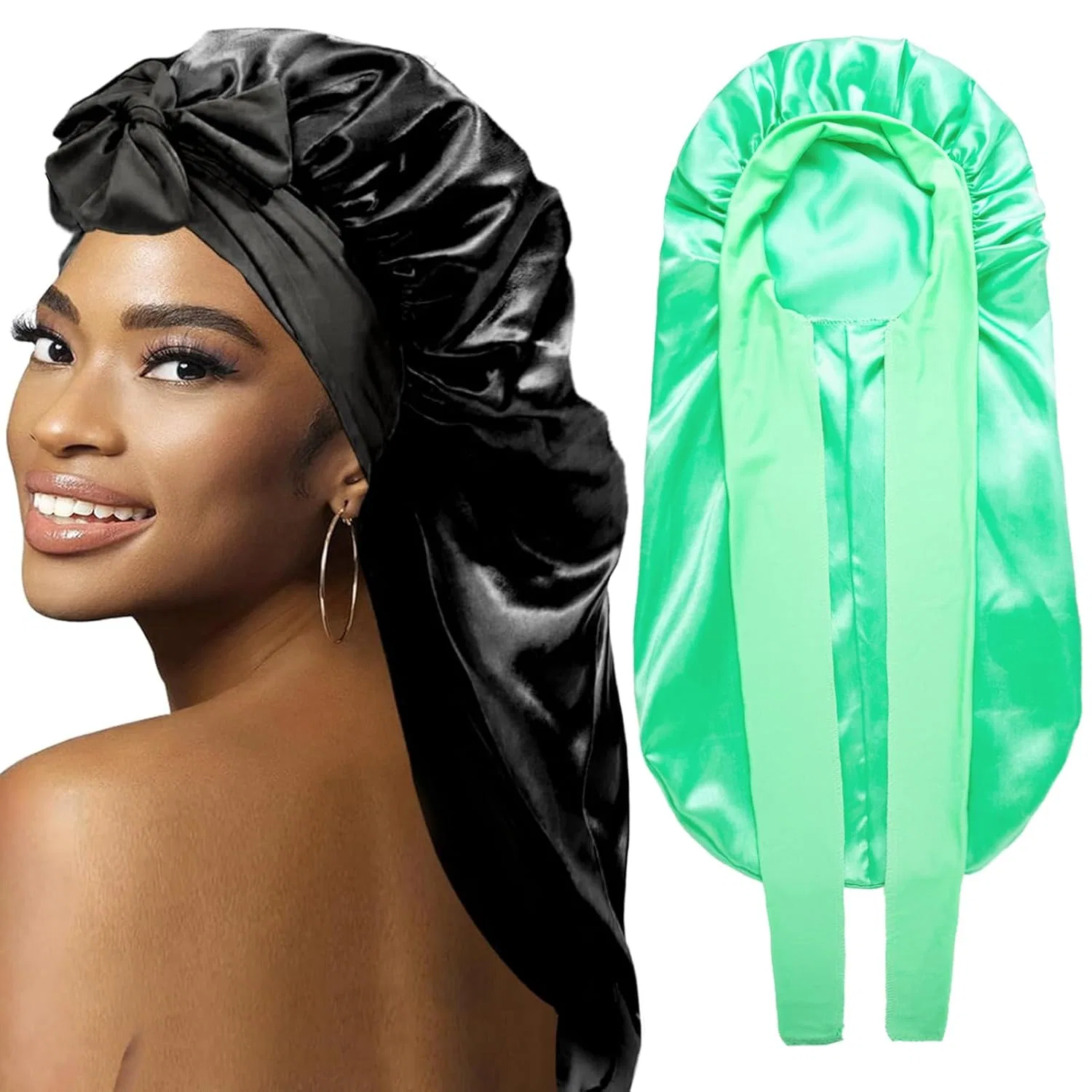 Шапочка для душа Satin Bonnet, 2 шт, WOZUTUNT, длинная, зеленый