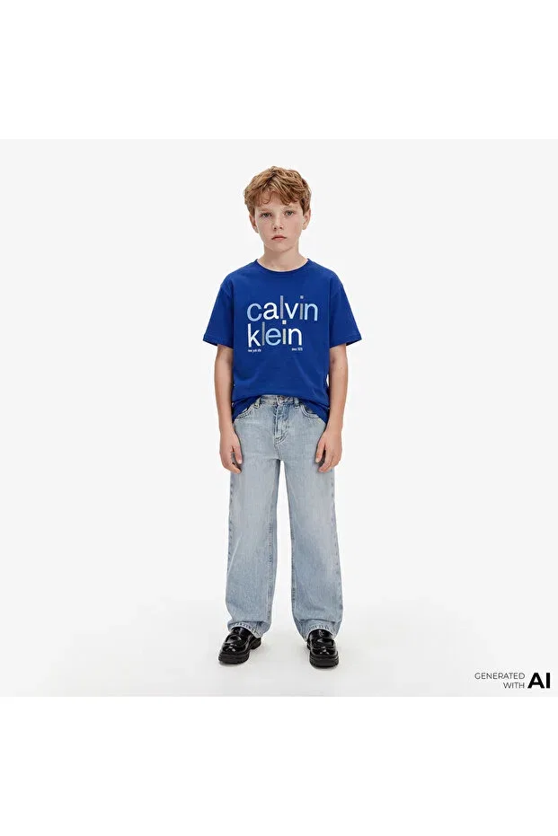 Детская футболка для девочек с принтом Color Logo Graphic Calvin Klein, Blue — фото 4