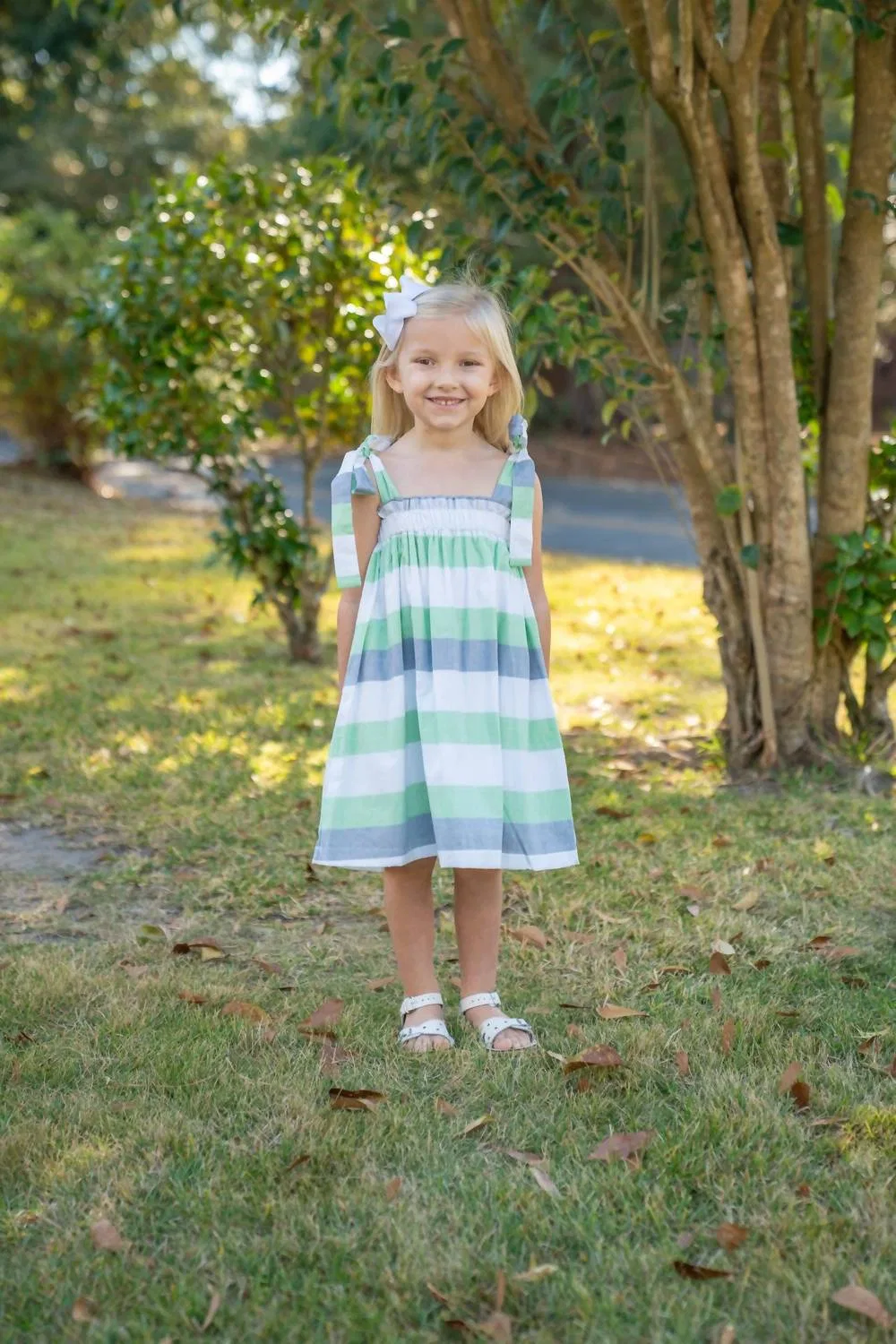 Детское платье для девочек с регулируемыми бретелями Lola Stripe Dress THE OAKS APPAREL, Green/Blue