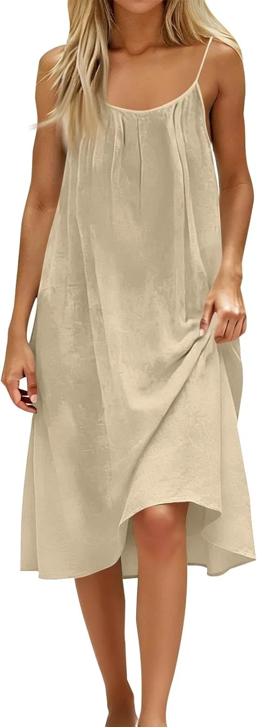Женское пляжное платье с открытой спиной без рукавов, Beige — фото 4