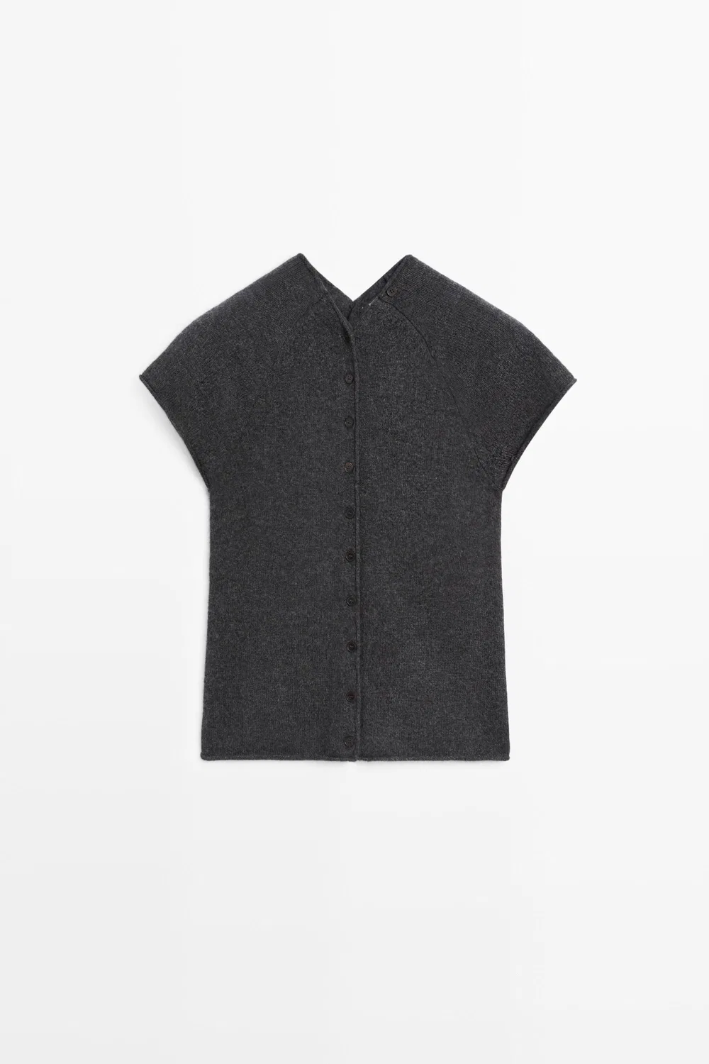 Жилет Massimo Dutti 100% Cashmere Button-Front Knit, антрацитово-серый — фото 4