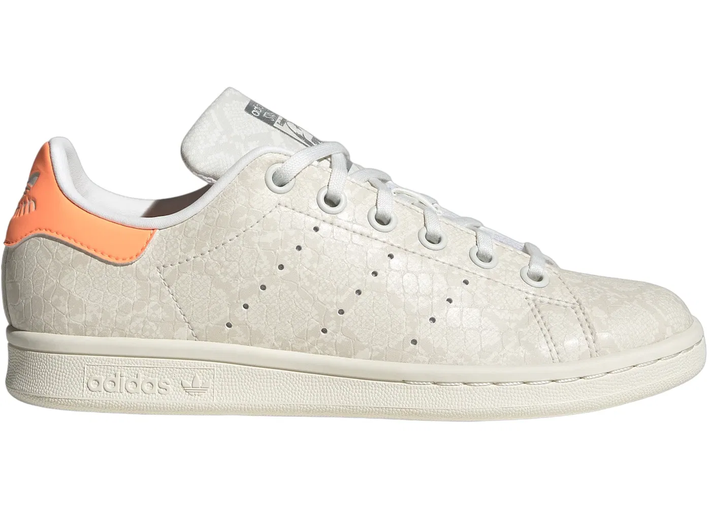 Детские кроссовки с принтом Snakeskin Adidas Stan Smith, Core White Core White Beam Orange