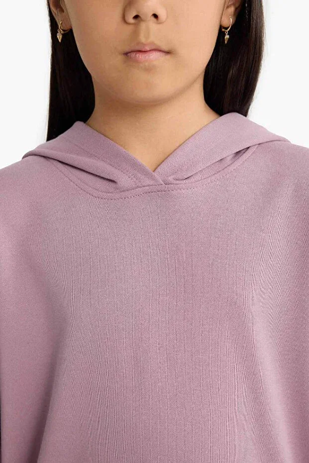 Детские свитшот для девочек с капюшоном Relax Fit Hooded Basic Plain Dusty Rose Defacto, Rose — фото 4