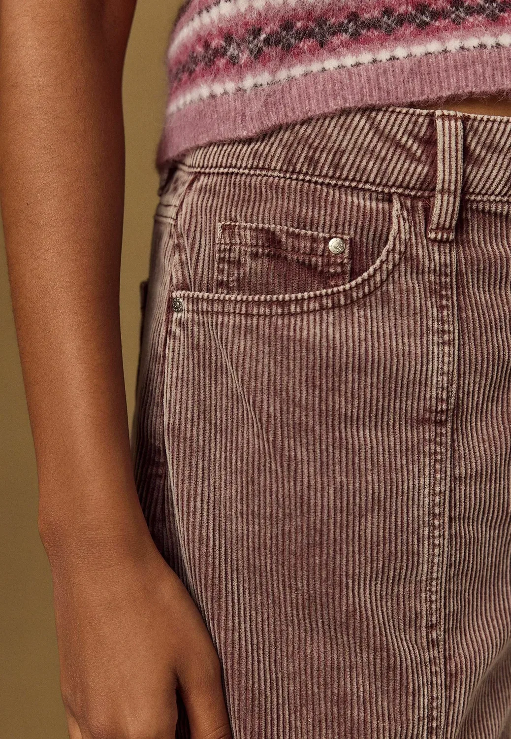 Брюки укороченного кроя - вельветовые брюки с широкими штанинами Next, Washed Pink — фото 4