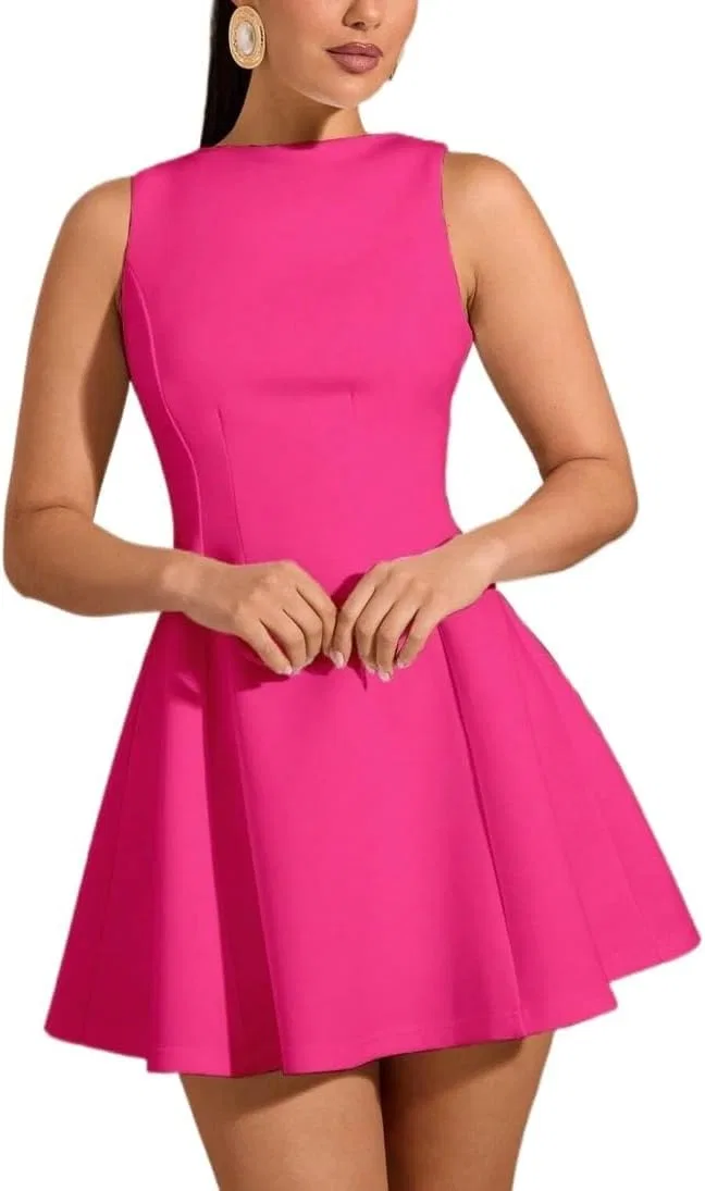 Женское повседневное платье A-силуэта мини, Hot Pink