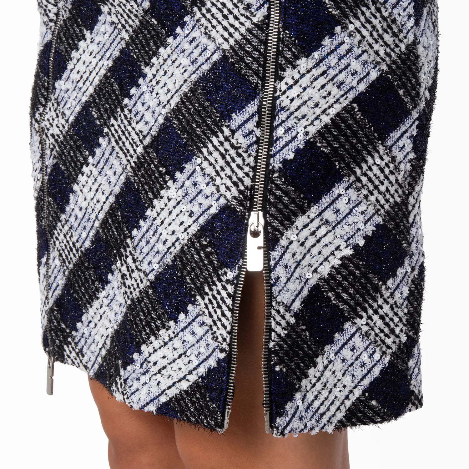 Юбка из твида с классическим принтом Classic Check Tweed Straight Hem Skirt Burberry, Blue/White — фото 4