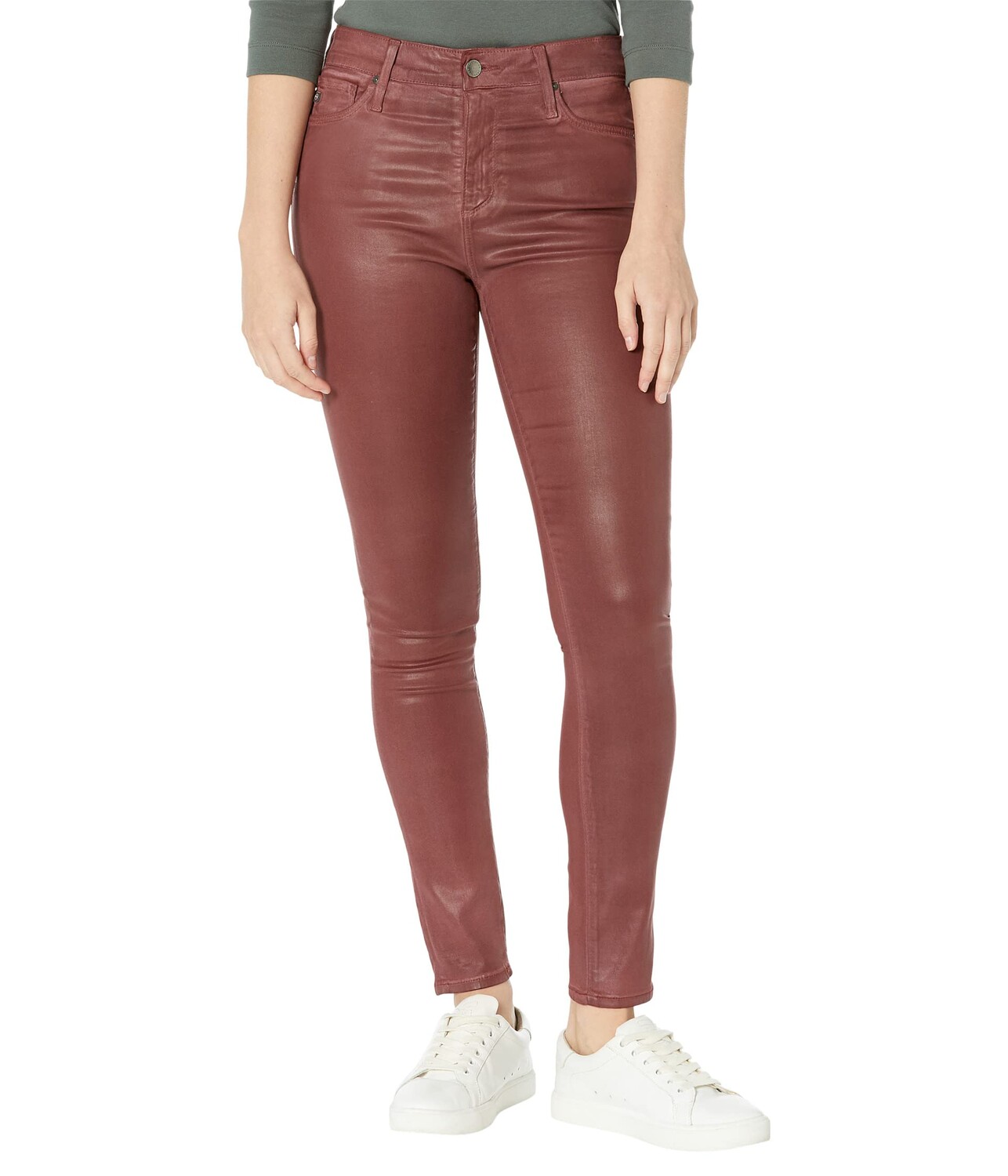 

Джинсы AG Adriano Goldschmied, Farrah High-Rise Skinny Ankle in Leatherette Light Dark Sangria