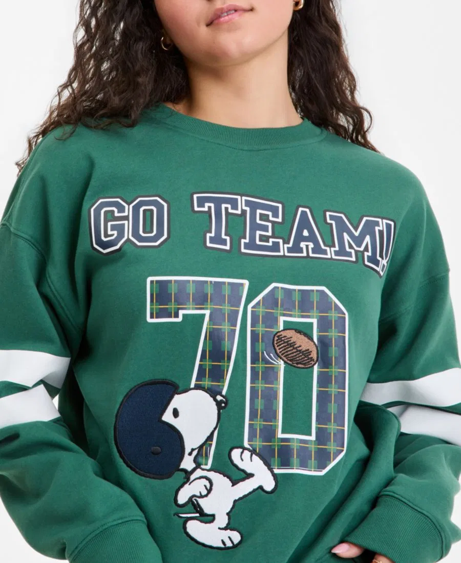 Флисовый свитшот с принтом Snoopy Go Team Peanuts, Hunter Green — фото 2