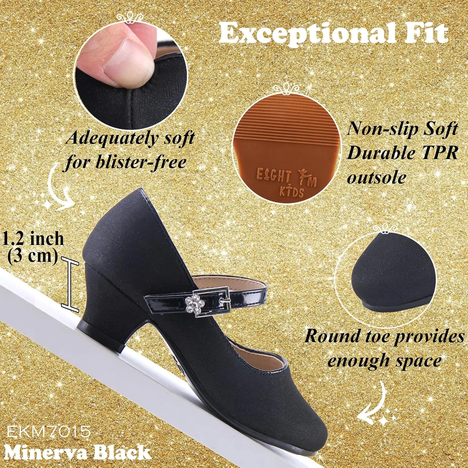 Детские туфли Мэри Джейн для девочек с широкой колодкой EIGHT KM, Minerva Black — фото 3