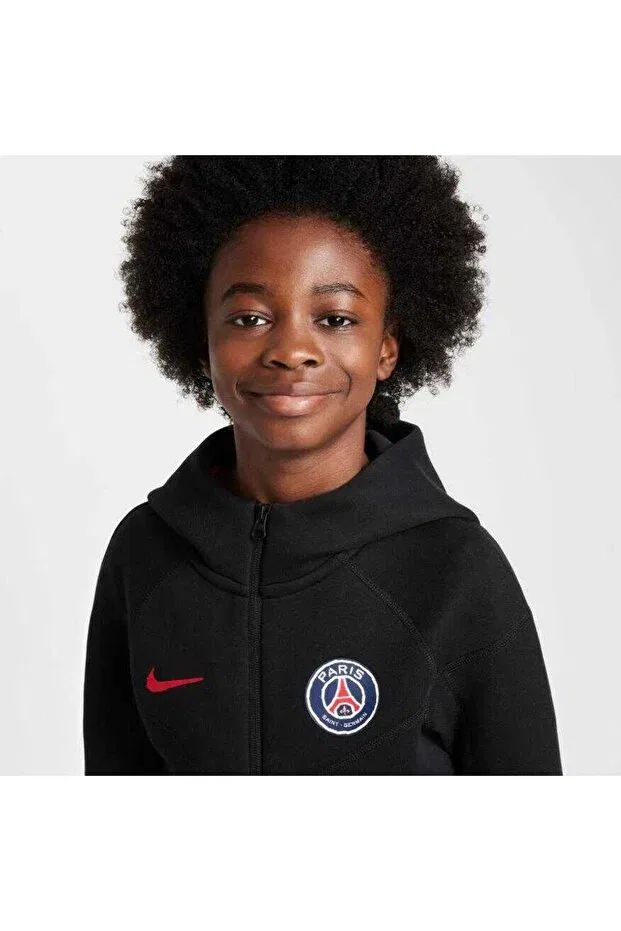 Детские свитшот для мальчиков с капюшоном Paris Saint-Germain Tech Fleece FZ Nike, Black — фото 4