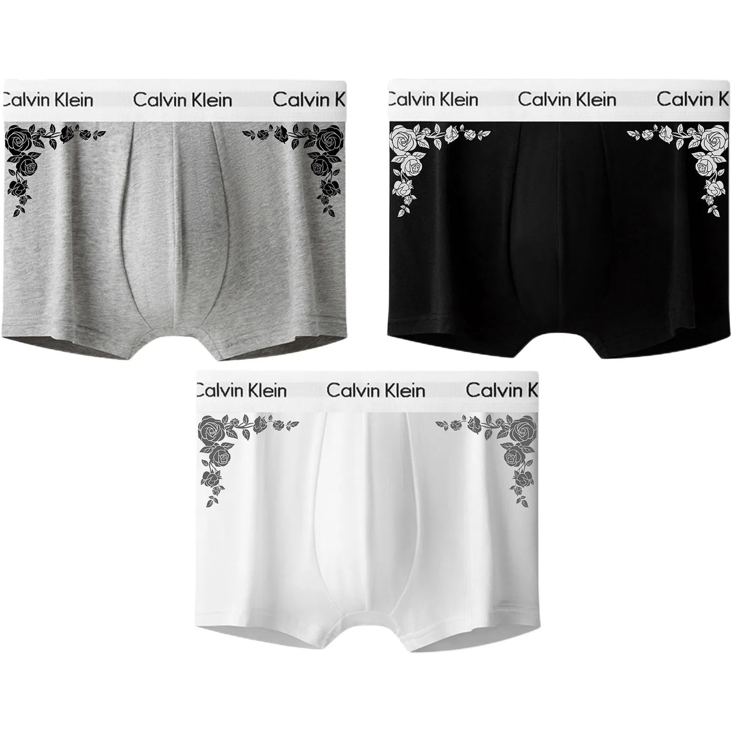 Мужские боксеры-слипы с принтом, комплект из 3, Calvin Klein, Черный/Белый/Серый