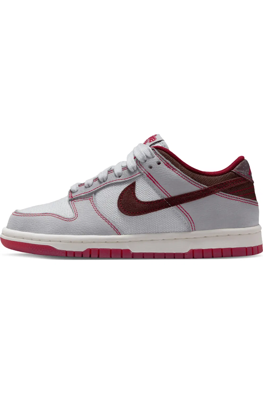 Кроссовки детские баскетбольные Dunk Low Nike, Platinum/Grey/Red/Burgundy — фото 2