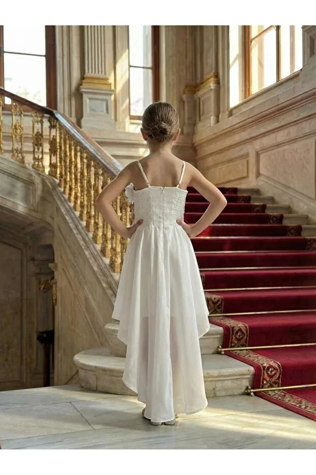 Детское платье для девочек с асимметричной юбкой Butikhappykids, Cream — фото 3