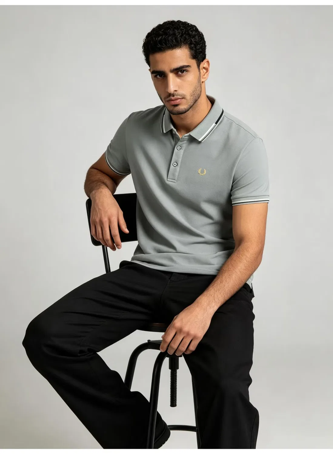 Поло с контрастной отделкой, хлопковое, Fred Perry, серый — фото 4