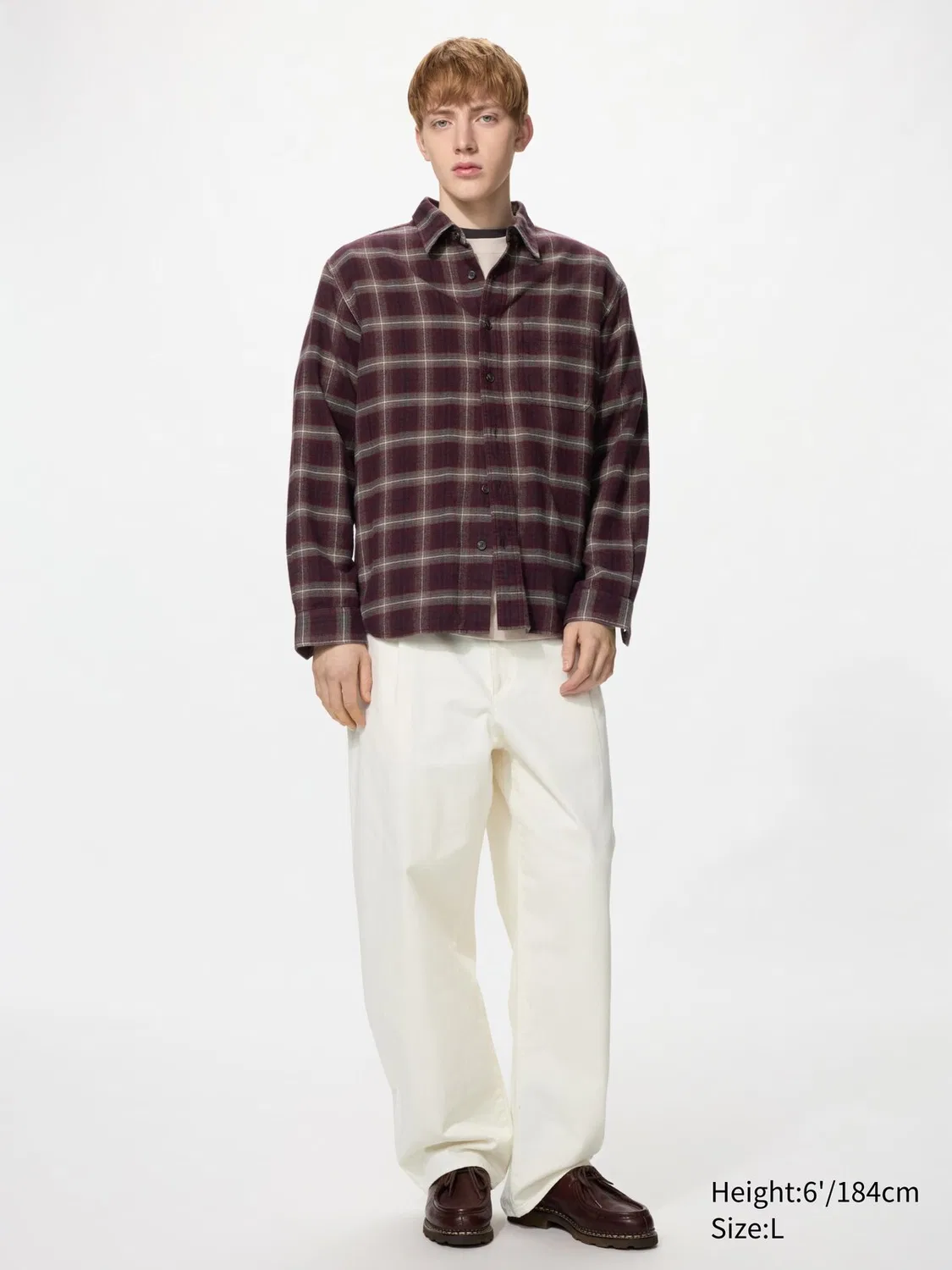 Рубашка фланелевая Uniqlo, клетчатая омбре, бордовый — фото 3