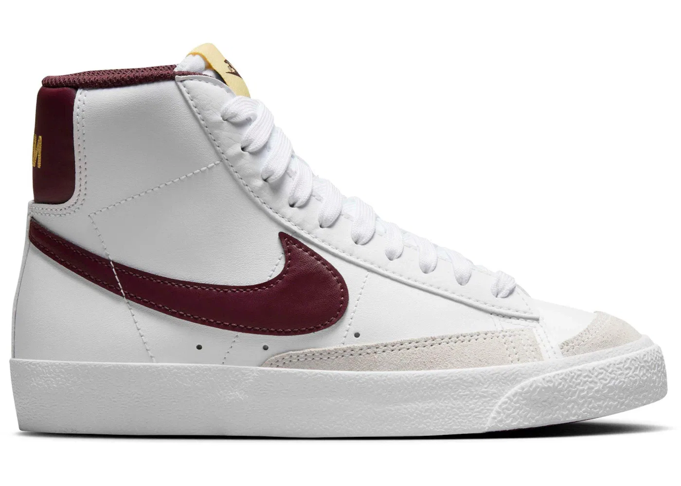 Детские кроссовки с длинным язычком Nike Blazer Mid 77, White/Saturn Gold/Burgundy Crush