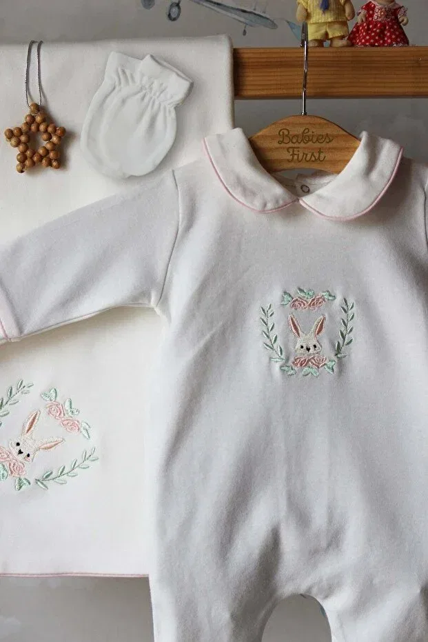Детский комплект для новорожденных хлопковый Pink Rabbit Embroidery Babiesfirst, White — фото 4
