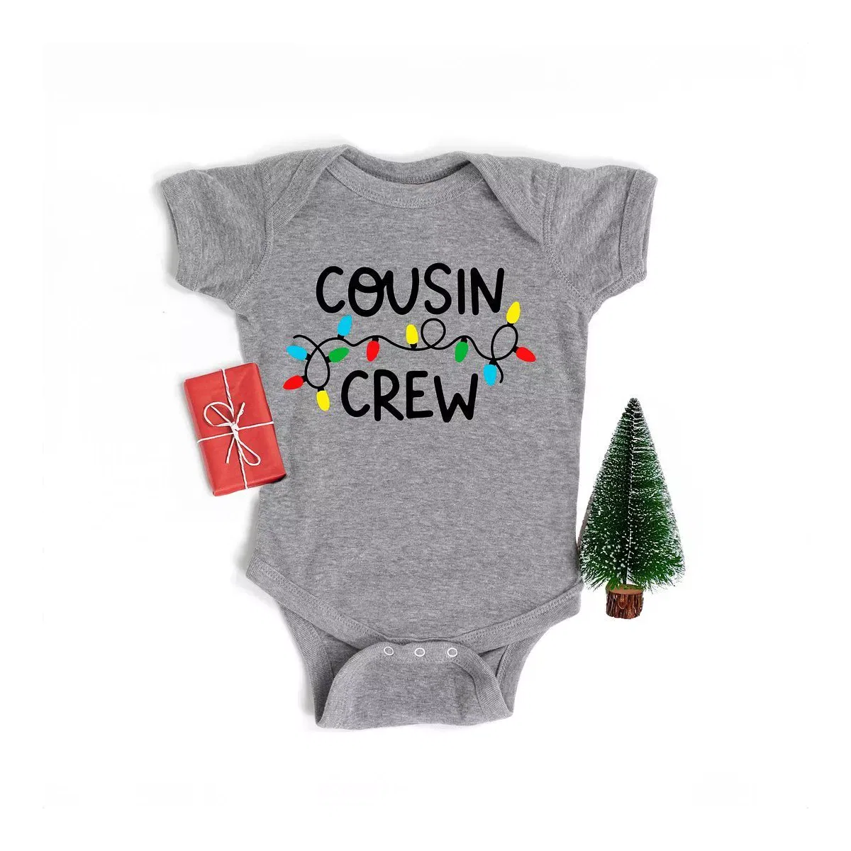 Детское боди с коротким рукавом Cousin Crew Lights The Juniper Shop, Heather Grey — фото 2