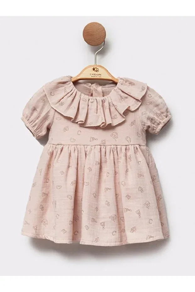 Детское платье для девочек с принтом Ruffle Collar Printed Muslin Girl Dress Cassiope, Pink — фото 4