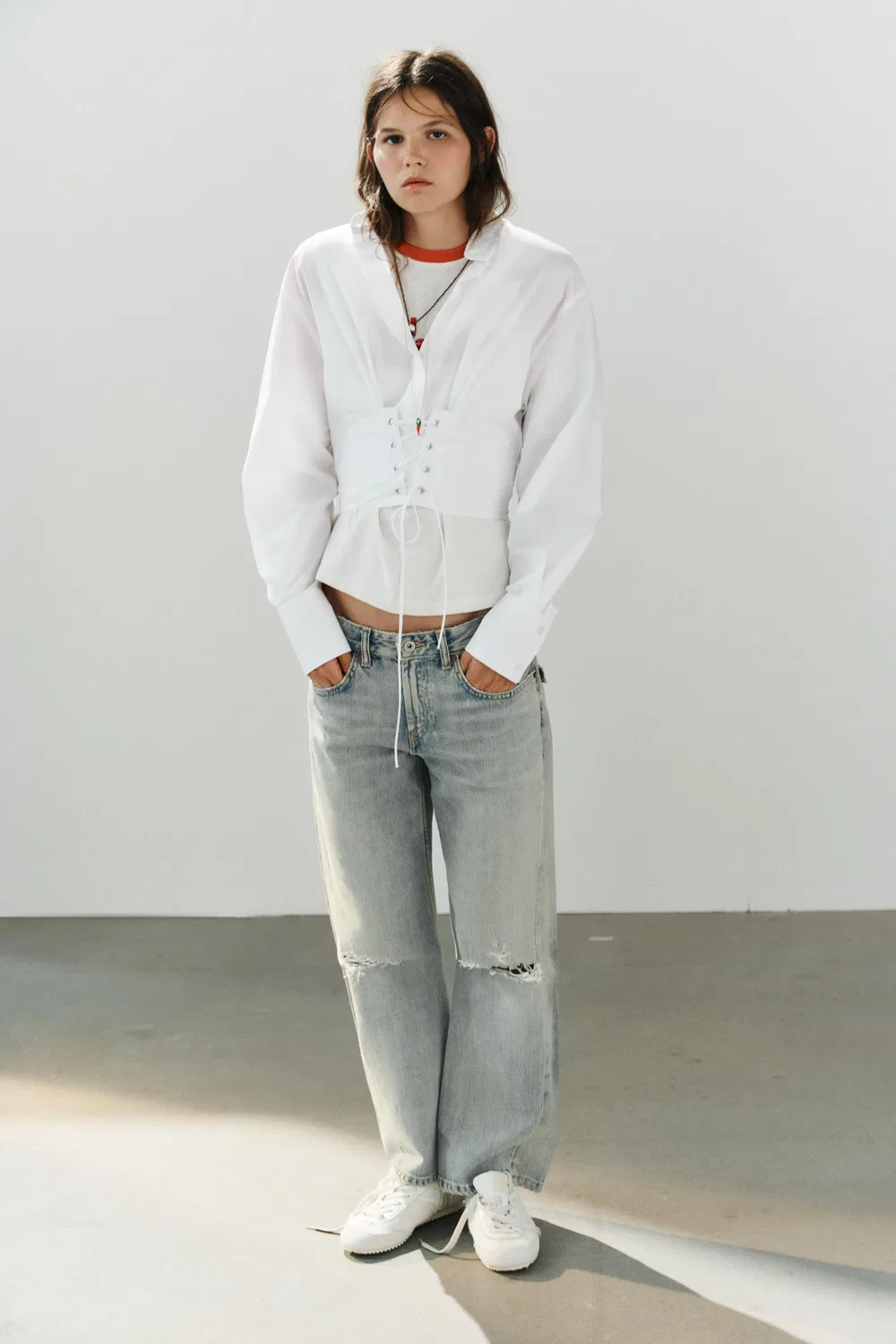 Рубашка-корсет из поплина на бретелях ZARA, White