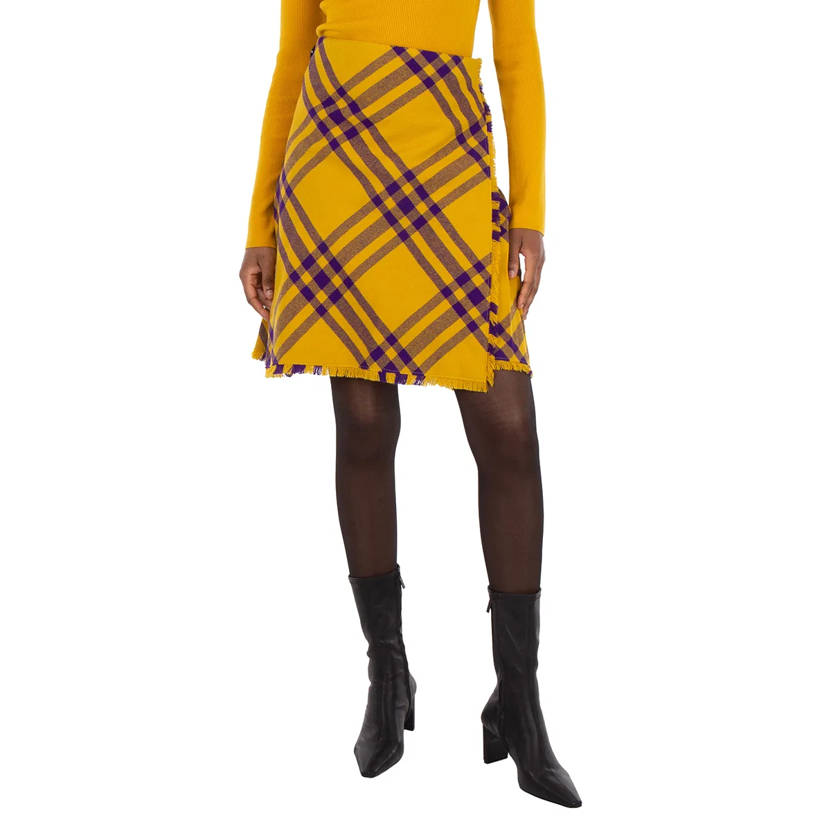 Юбка-килт с бахромой Check-Pattern Frayed Kilt Burberry, Pear Ip Check