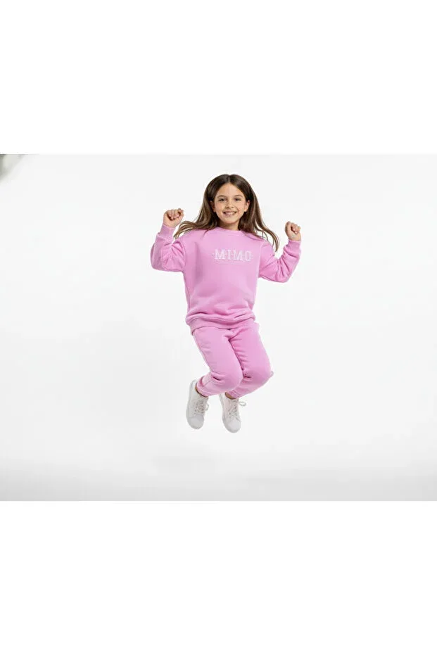 Детский комплект для девочек из футера с принтом Merve Nur Tekstil, Pink — фото 3