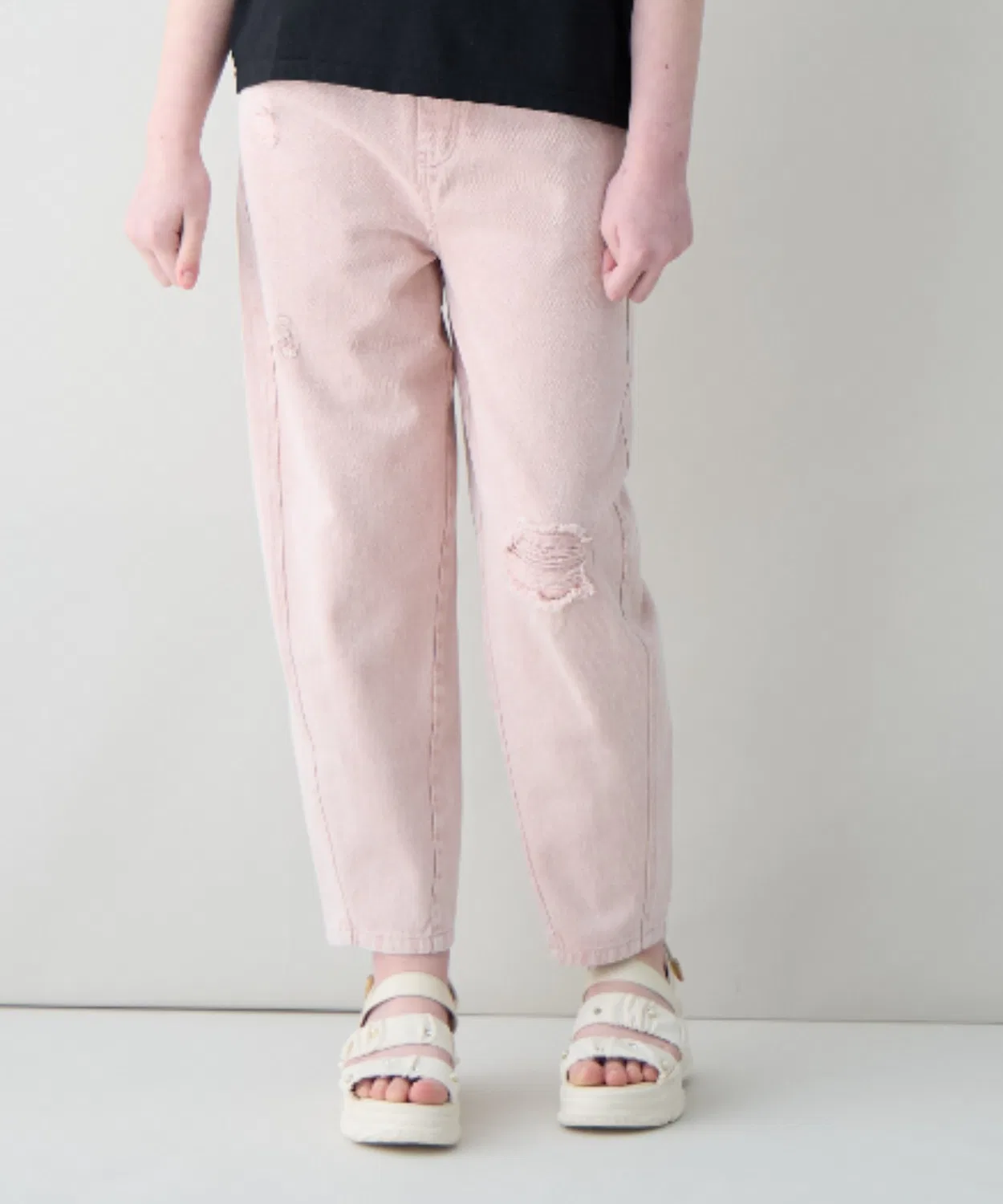 Детские джинсовые брюки карго с эффектом потертости, модель Curve BISKEE, Pink
