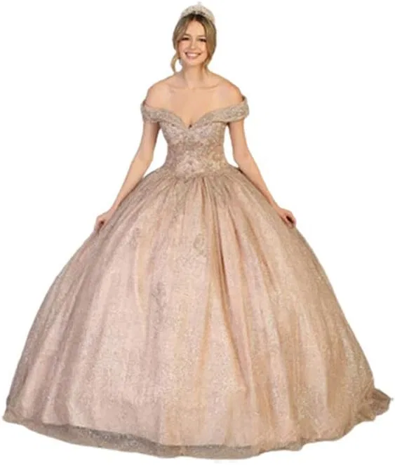 Платье принцессы с открытыми плечами A-line Quinceanera, Rose Gold