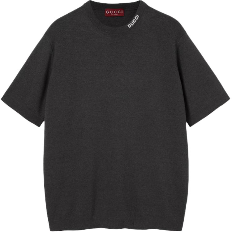 

Шелковая хлопковая футболка с интарсией GUCCI, серый