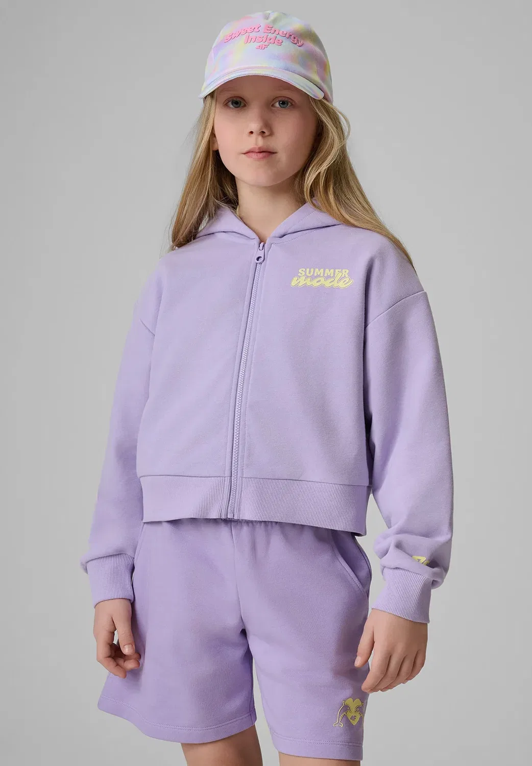 Bluza dresowa свободная z kapturem dziewczęca - толстовка на молнии 4F, Light Violet — фото 3