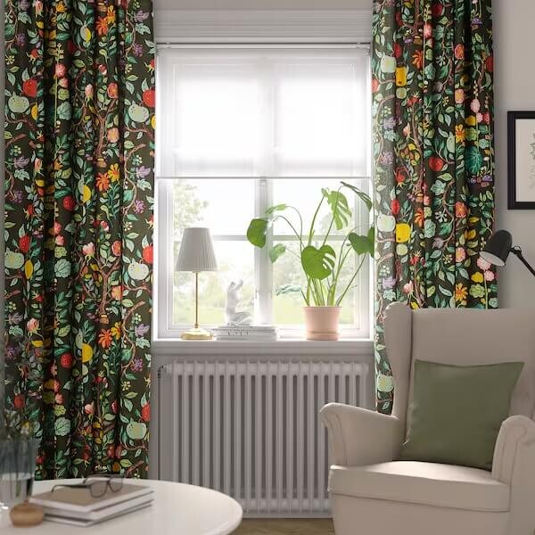 Шторы Ikea Vildpersilja, 2 предмета, 145x250 см, черный/мультиколор — фото 3