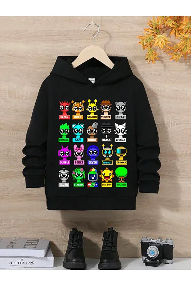 Детское худи с принтом Sprunki Galashop, Black