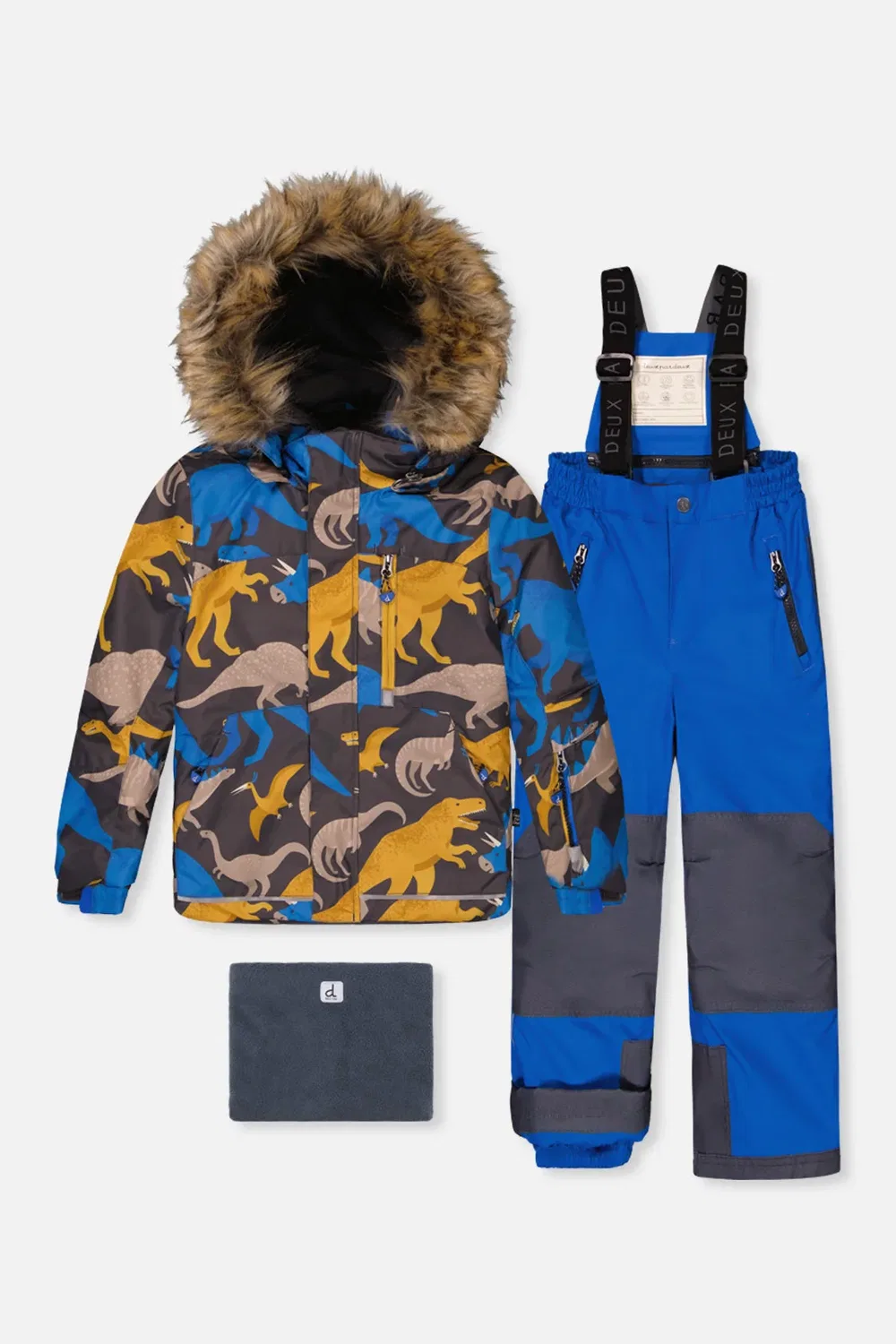 Детский комбинезон для мальчиков зимний с динозаврами Deux par Deux, Grey and Blue Dinosaur Print