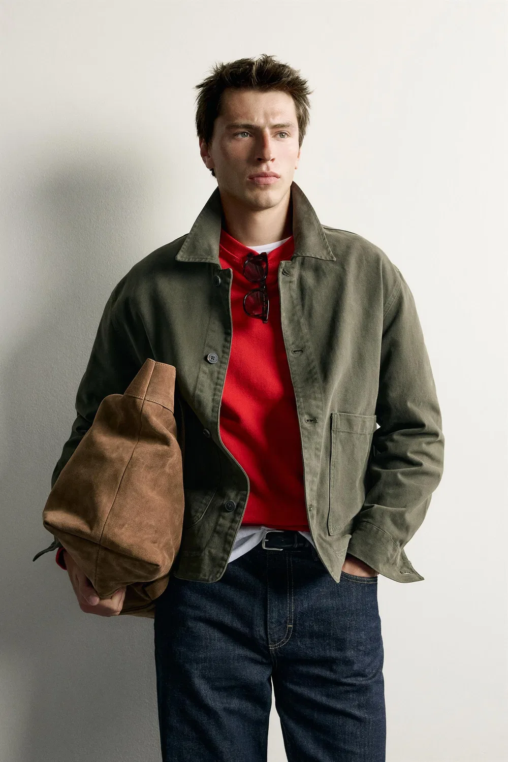 Рубашка свободного кроя с карманами. ZARA, Khaki — фото 2