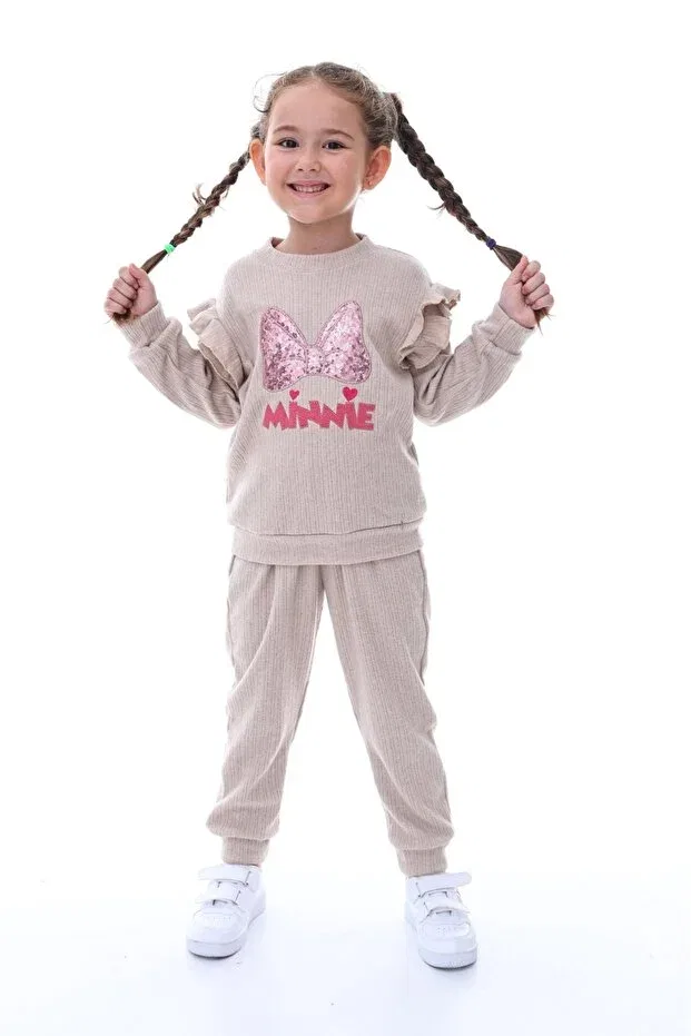 Детский комплект спортивного костюма для девочек с пайетками Minikiss, Beige