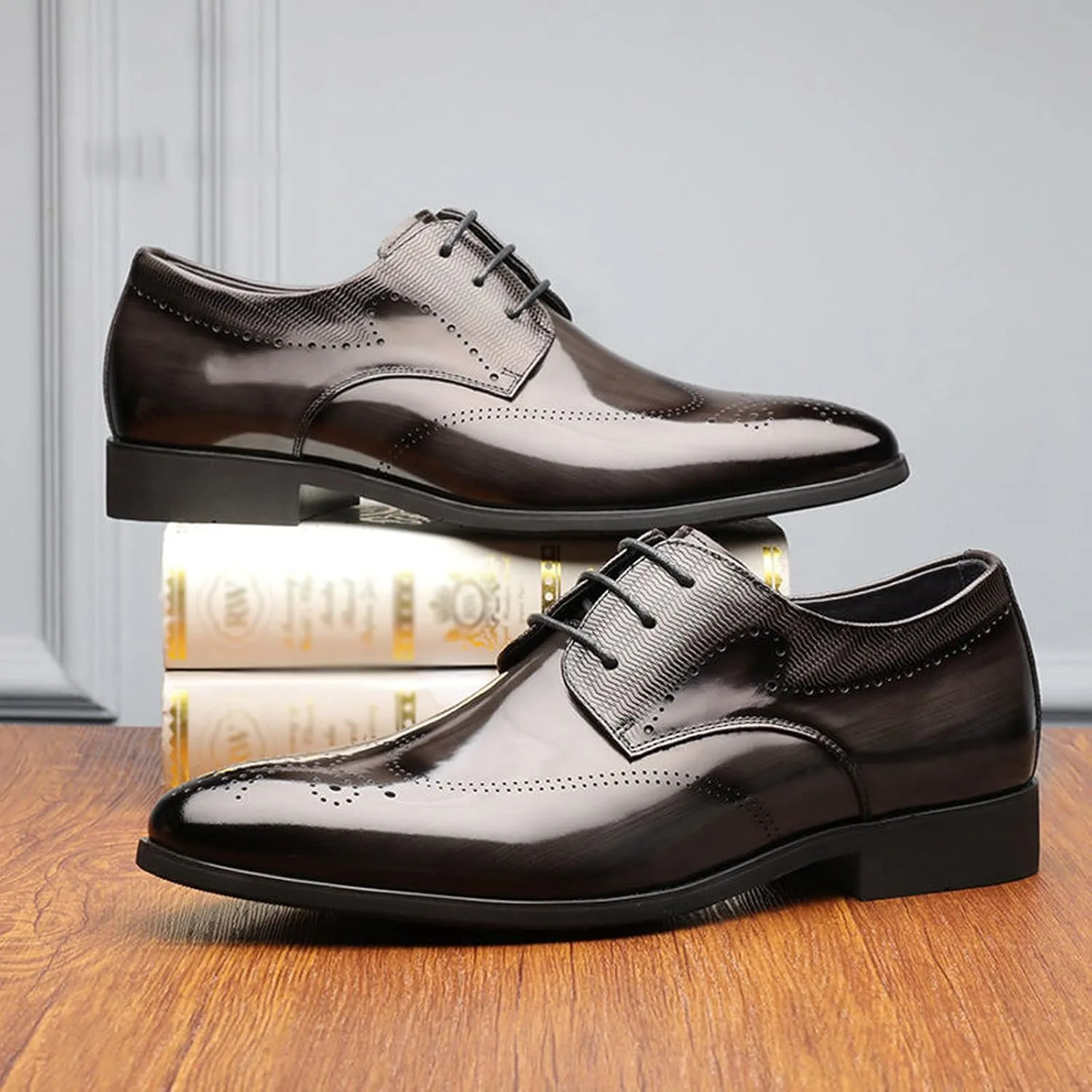 Мужские кожаные туфлы Brogue Generic, серый — фото 2