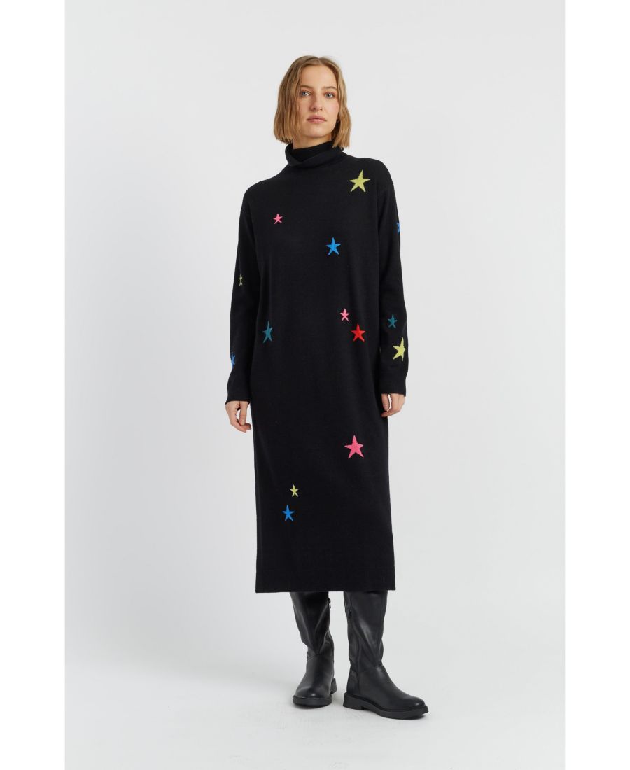 

Женское шерстяное кашемировое платье с высоким воротником и звездами Chinti & Parker, Black