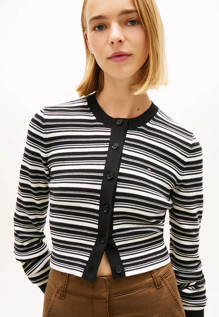 Кардиган женский, трикотажный, Slim Fit, Tommy Jeans Tommy Hilfiger, черный/мультиколор — фото 3